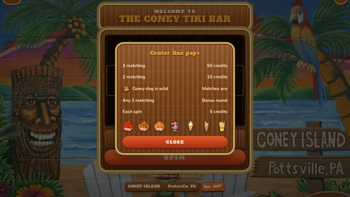 The paytable listing what each combination pays