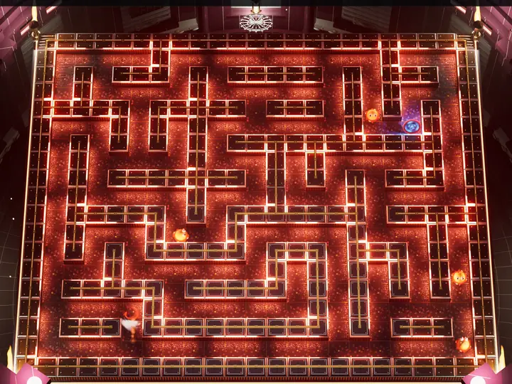 The 1950s maze in red neon