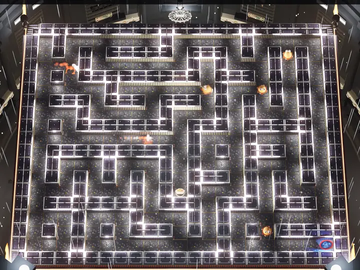 The 2020s maze in white neon