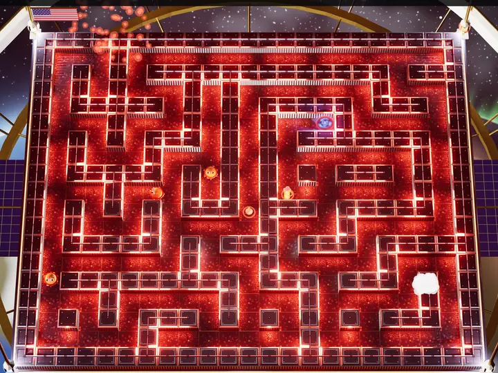 Fireworks over the level 150 maze, high above the Earth