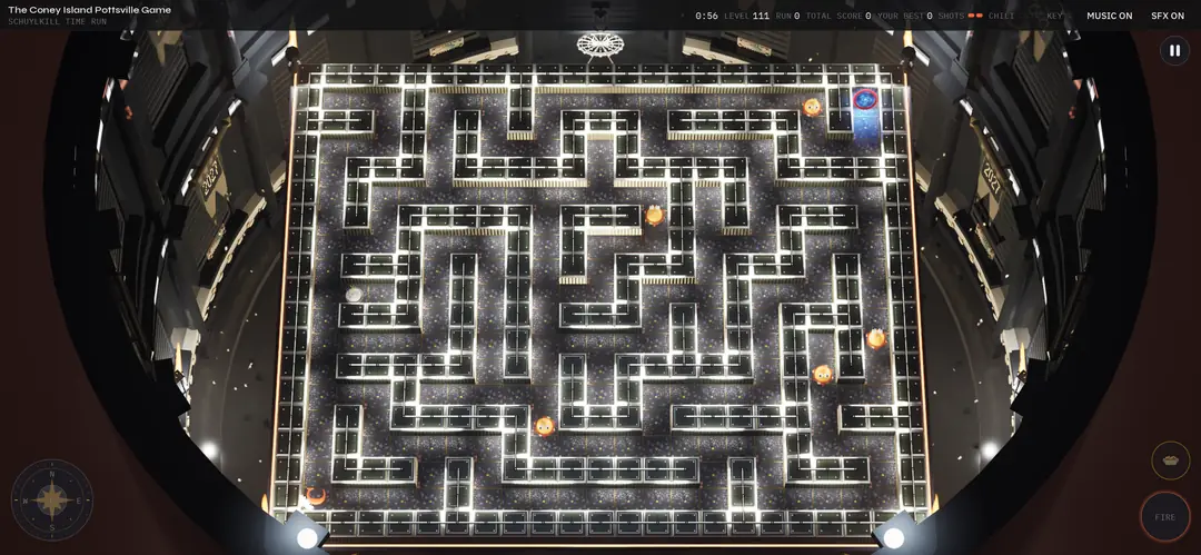 Neon snow in 2027: a white maze under falling flakes