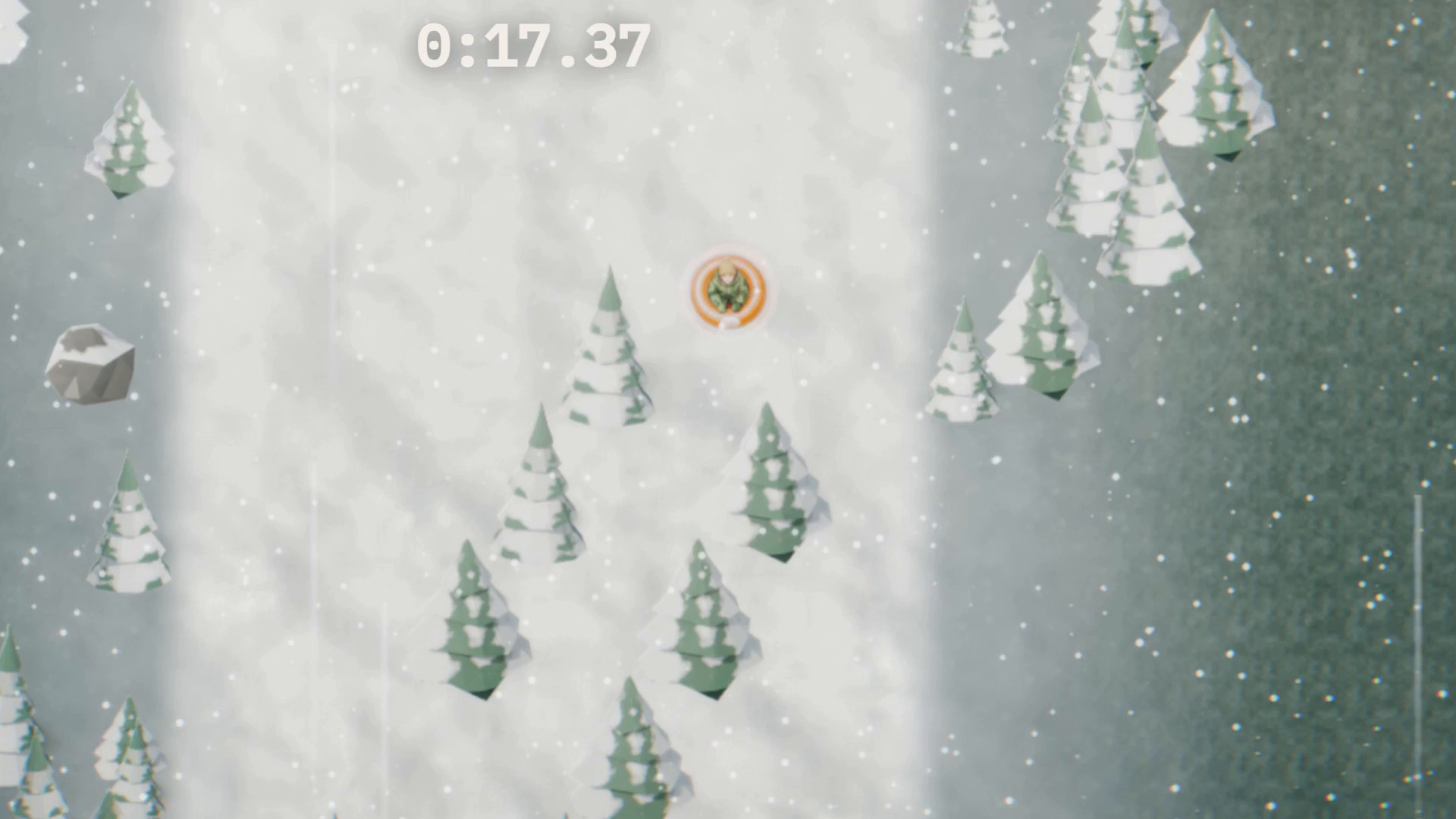 Sharp Mountain: a snow tube carves down the lane between the pines.